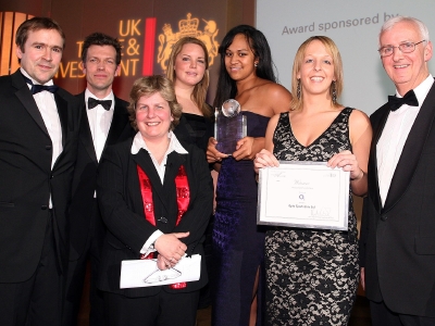 Sandi Toksvig with staff from Opta Sportsdata