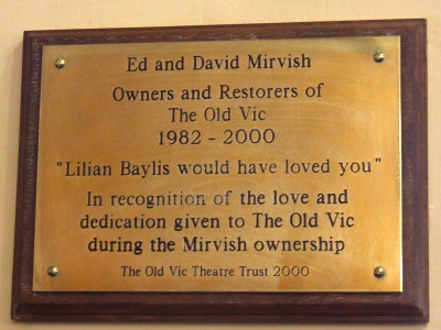 Plaque to Ed and David Mirvish in the Old Vic's fo