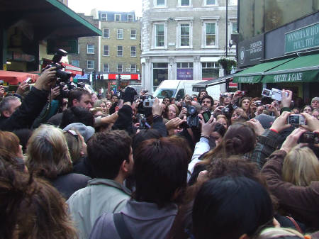 Spectators jostle for a glimpse of Jude Law