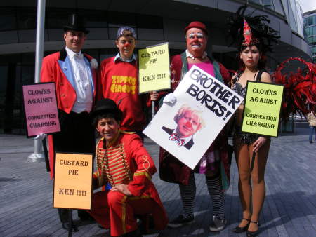 Clowns against Congestion Charge demo at City Hall