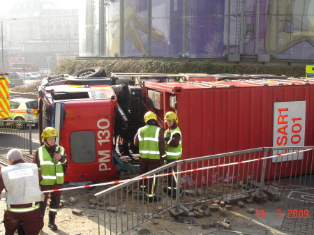 Fire brigade truck overturns next to BFI IMAX at Waterloo