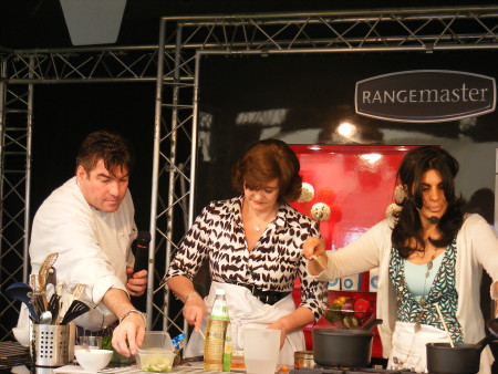 Cherie Blair cooking with Ross Burden and Anjum An