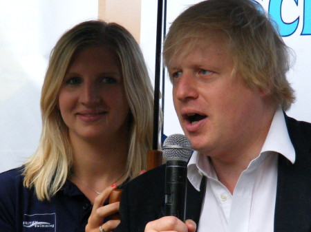 Rebecca Adlington and Boris Johnson
