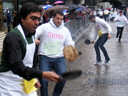 The team from The Team wins Better Bankside pancake race