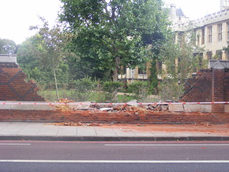 Drama at Lambeth Palace as bus knocks down part of garden wall