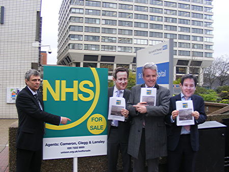 'For sale' sign goes up at St Thomas' Hospital as UNISON attacks NHS reforms