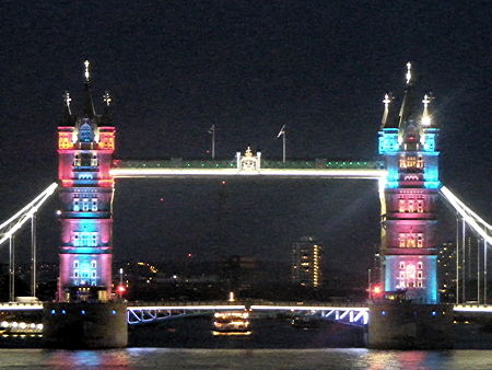 Tower Bridge’s new colour-changing lights switched on