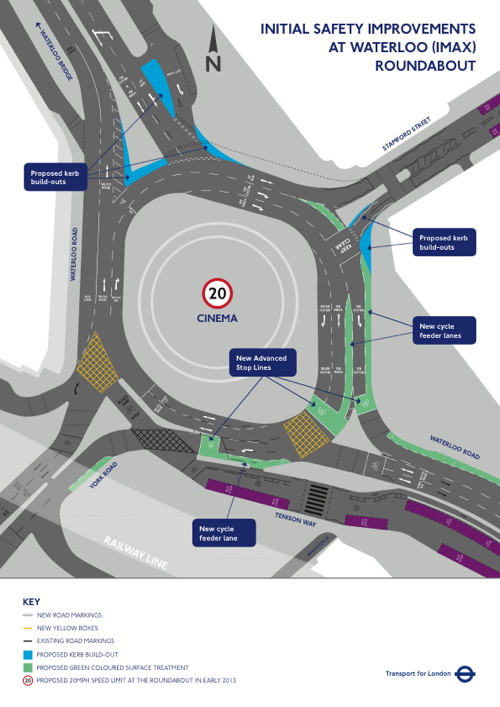 TfL proposes 20 mph limit and new cycle lanes at Waterloo IMAX roundabout