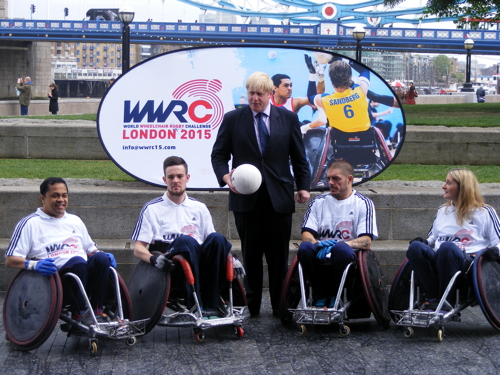 Boris tries wheelchair rugby outside City Hall