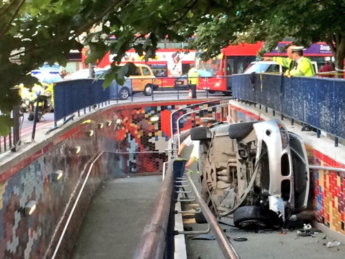 Car ploughs into subway at Elephant & Castle