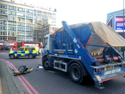 Cyclist ‘crushed’ by skip lorry at Elephant & Castle roundabout