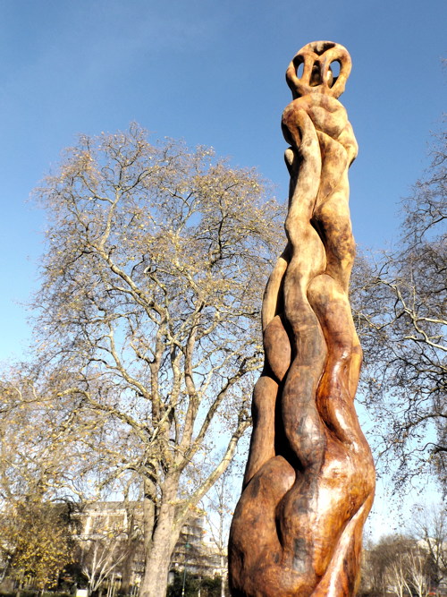 Peace sculpture created from trunk of diseased plane tree