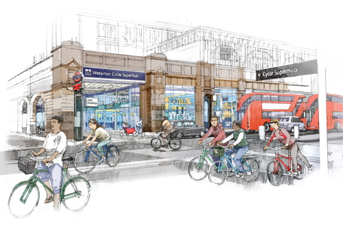 Artist’s impressions of ‘cycle superhub’ at Waterloo 