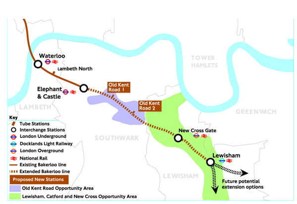 Where should SE1’s new Bakerloo line stations be located?