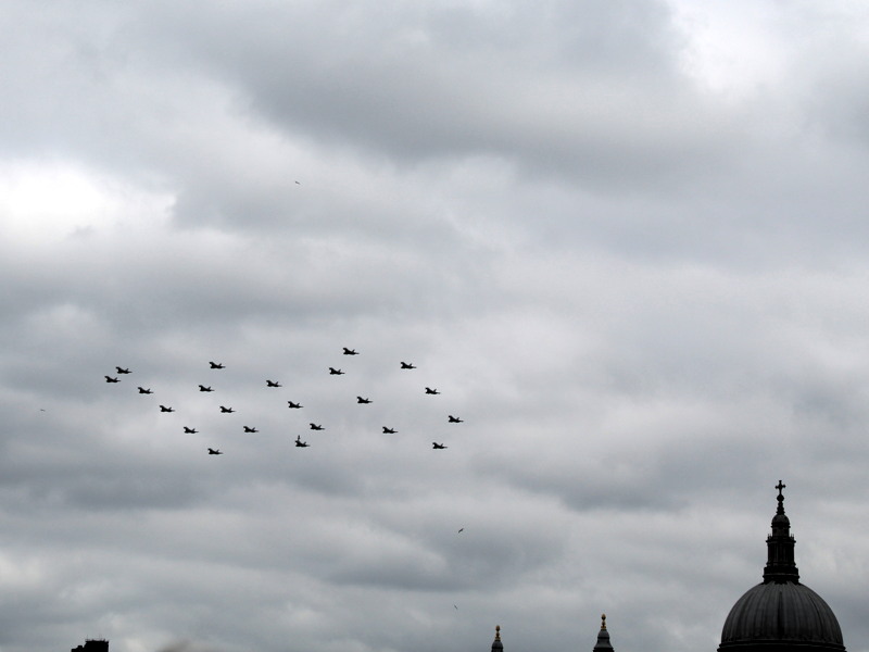 Hundreds line South Bank and Thames bridges for RAF 100 flypast