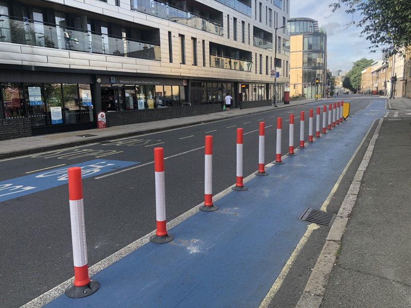 Southwark Bridge Road segregated bike lanes installed