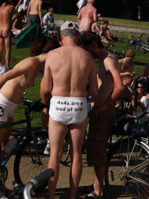 London Naked Bike Ride at Westminster Bridge