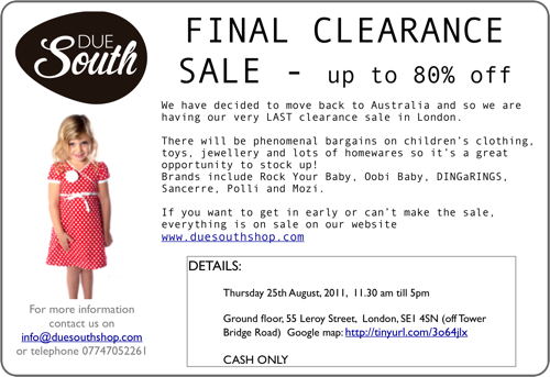 Due South Final Clearance Sale at 55 Leroy Street